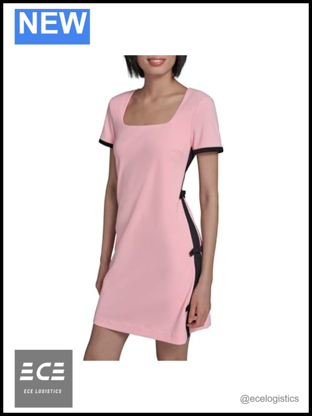 Short Sleeve Square Neck Bow Embellished Shift Mini Dress